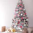 108 Pcs Pink Rose Christmas Tree Decorations Set Include 60 Pcs Faux Rose 3.94 Inch and Stems Ornaments and 48 Pink Magnetic Butterfly with Adhesive Dot for DIY Wreath Wedding Floral Pick