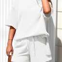 PRETTYGARDEN Women's 2 Piece Lounge Sets 2025 Summer Short Sleeve Tunic Tops Drawstring Shorts Matching Outfits Tracksuits (White,Small) (White, S)