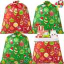 JOYIN 4 pcs Christmas Extra Large Gift Bags, Jumbo Heavy Duty 44"*36" Xmas Presents Bag for large Gifts Wrapping, Drawstring Santa Sacks with Tag for Christmas Season parties and holiday present Giving.