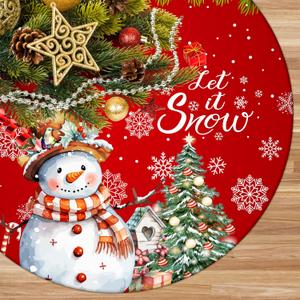 Christmas Tree Skirt Snowman Tree Decorations Buffalo Plaid Christmas Tree Mat Xmas Tree Skirt Ornaments for Holiday Party Indoor House Decor (Red, 48 Inches)