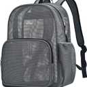 MAY TREE Mesh Bacpack for School Beach Swimming Outdoor Fitness, Heavy Duty Mesh Bookbag with Sturdy Material for Women and Men, Grey, Medium