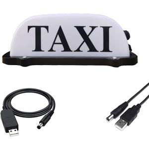 USB Rechargeable Battery Taxi Sign Light,Magnetic Waterproof Taxi Cab Roof Top Illuminated Light,LED Light with Sealed Base,White Light with White Shell
