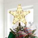 Christmas Tree Topper, Star Xmas Tree Topper with Lights, Classic Holiday Decorations Ornaments for Christmas, 9" Large Glitter Gold Star with Plug in LED Clips on Artificial Real Trees, New Year