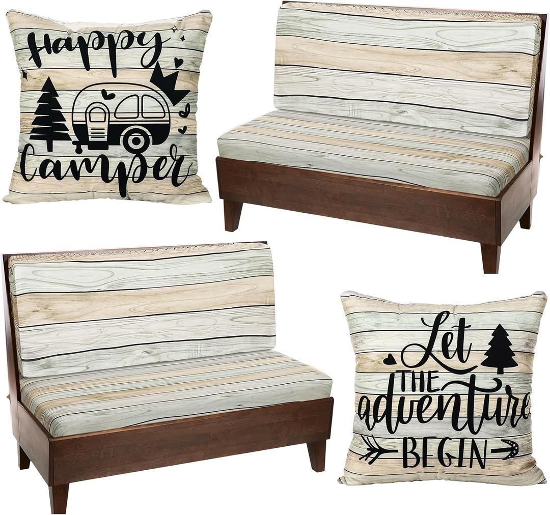 HunnmingRe 6 Pcs Rv Dinette Cushion Covers Stretch Washable Rv Dinette Cushion Covers Camper Accessories for Camper Car Bench, 2 Pillowcase, 2 Backrest and 2 Bench Replacement(Classic)