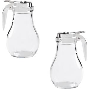 6 Oz. (Ounce) Glass Bulb Jar Syrup Dispenser, Sugar Dispenser, Retracting Spout, Dispensing Thumb-Lever, Pancake House Style (2)