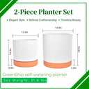 GreenShip Planter Set of 2 (10.3'' & 8.3'') – Dual-Use Self-Watering or Traditional Indoor Cylinder Flower Pots with Saucers & Side Drainage – Durable Lightweight Clay & Resin Blend (W/T)