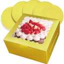 Bakepacker Matte Gold 18-Packs Cake Boxes with Windows, 10x10x5 inch 18pcs Cake Container, 10 Inch 18pcs Cake Carrier Boxes with Matte Gold Cake Boards Included