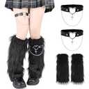 Scenicamp Women Faux Fur Fuzzy Leg Warmers with Faux Leather Chain Furry Boot Covers Boot Sleeves Leg Accessories for Party Costume (Black)