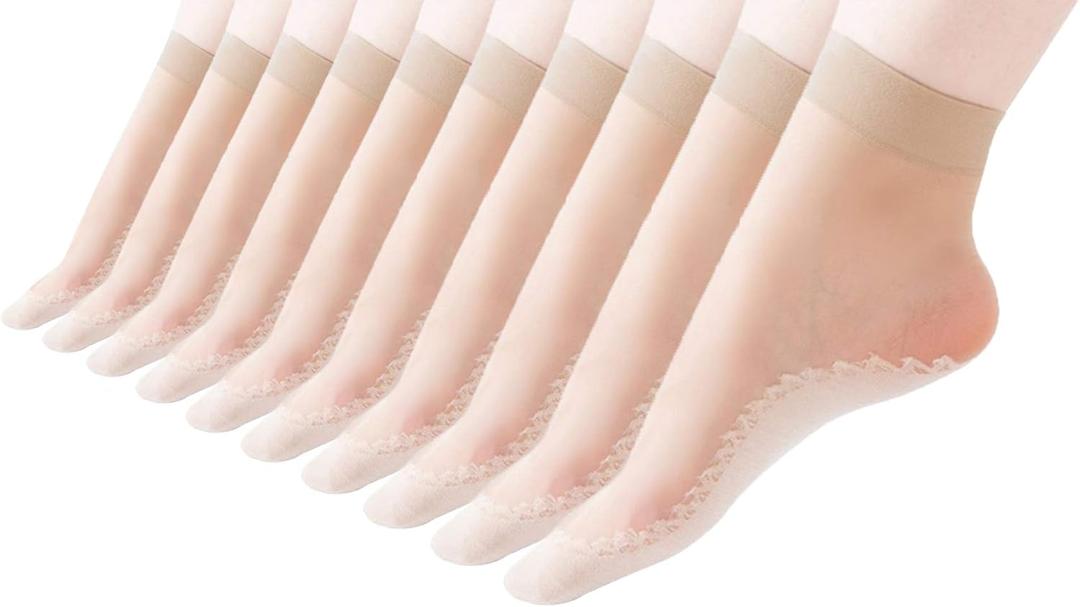 5 x Women's 10 Pairs Silky Thin Nylon Short Ankle Socks (Gold)