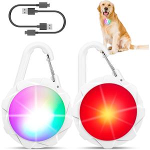Dog Lights for Night Walking, 2 Pack 4 Modes Dog Collar Light, IP68 Waterproof Pet LED, 700 mAh High Capacity USB Rechargeable Pet Safety Accessories for Night Cycling, Climbing, Camping (White)