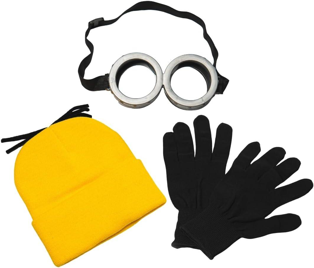 Happy Hippo Adult Costume Set, Yellow Beanie Hat, Black Gloves and Silver Goggles, Unisex