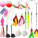 22Pcs 5-in-1 Cat Toys Interactive Cat Toy for Indoor Cats with Sticky Super Suction Cup Detachable Replacements Feathers Balls Mice Spring 3 Wand Hanging Door Kitten Toys