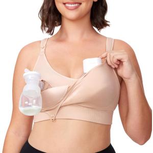 Momcozy Pumping Bra Hands Free, All-in-One Nursing Bras for Breastfeeding & Pumping, Fixed Padding for Enhanced Shape (X-Large Plus, Oyster Pink)