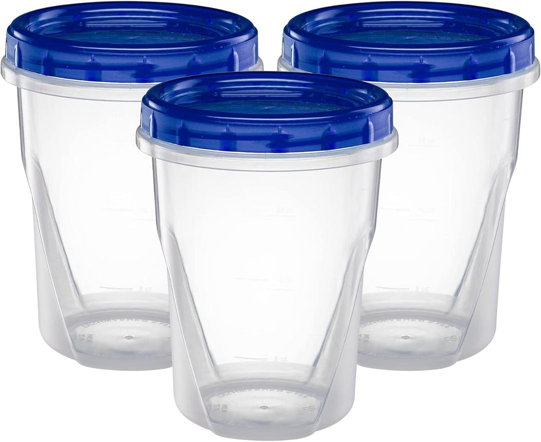 Twist Top Deli Containers Food Storage Containers Blue Screw on Lid Reusable Stackable Leakproof Airtight, Pack of 10-32 oz containers