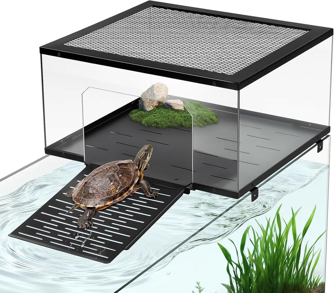 Turtle Basking Platform, Non-Slip Reptile Basking turtle Dock with Stable Base, 19.6"L17.7"W10"H Fits 18-20 Inchs Wide Aquariums , Suitable for Turtles, Lizards, Frogs and Other Reptiles Amphibians