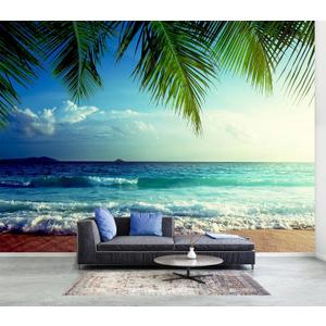 WFBHUA-Large Beach Scene Wallpaper Mural Dusk Waves Wall Murals for Bathroom Living Room Bedroom(Not Peel and Stick) (149" x 96", Art Wall-29)