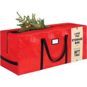 Large Christmas Tree Storage Bag  9 Ft Artificial Christmas Tree Bag - Durable Heavy-Duty Waterproof Material with Strong Reinforced Handles, Full-Length Zipper for Easy Access, Xmas Tree Storage Box (Red)