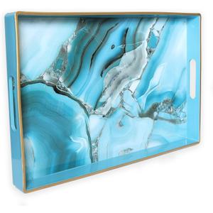 Spsyrine Decorative Tray, Plastic Marble Serving Tray with Handles for Breakfast, Ottoman, Coffee Table, Bathroom, Kitchen, Living Room 15.6 X 10.2" (Marbel Rectangular)