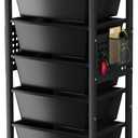 Rolling Cart with 5 Drawers, Plastic Drawer Storage Carts with Wheels & Wooden Tabletop, Metal Utility Cart with Pegboards, Office Living Room Classroom Craft Organization and Storage, Dark Black