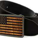 Koa Wood & Old Glory Engraved Belt Buckle by Thalia (Black / Brown)