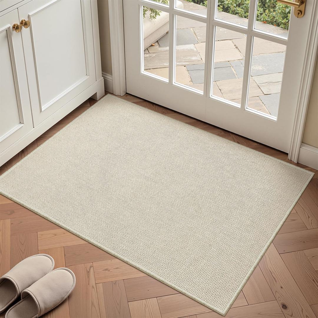 2x3 Small Area Rugs for Entryway, Machine Washable Kitchen Rug, Non Slip Door Mat Indoor Entrance, Throw Woven Rugs for Bedroom Laundry Room, Beige Office Chair Floor Carpet