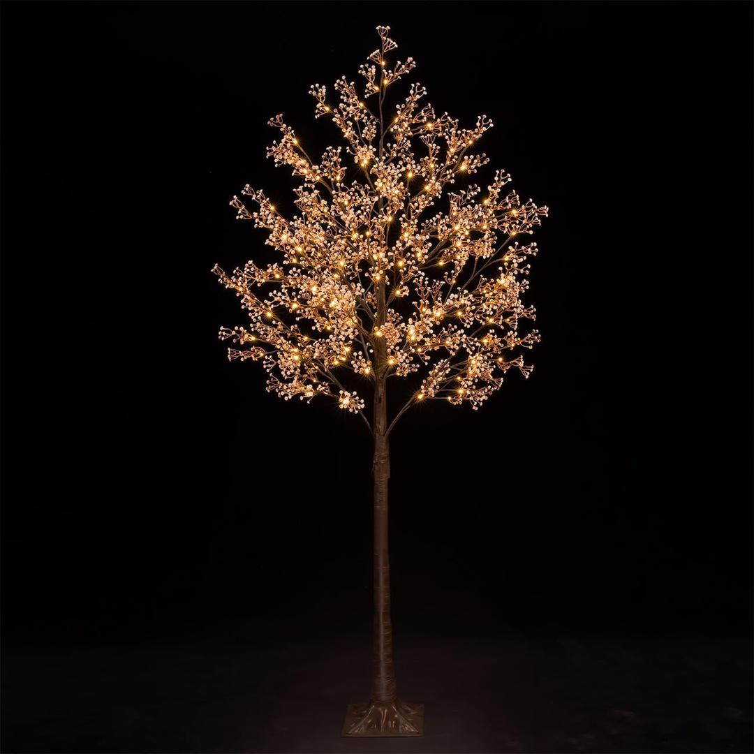 TYBEEU 6ft Lighted Baby's Breath Tree with 184 Warm White LED Lights, Dimmable, Ideal for Indoor & Outdoor Holiday Decor, Home, Garden, Wedding & Party
