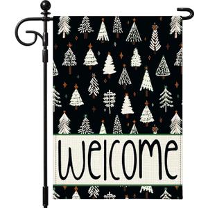 Artscope Welcome Christmas Tree Garden Flag 12x18 Inch Double Sided, Seasonal Outdoor Xmas Flag for Yard Farmhouse Holiday Decoration-Black
