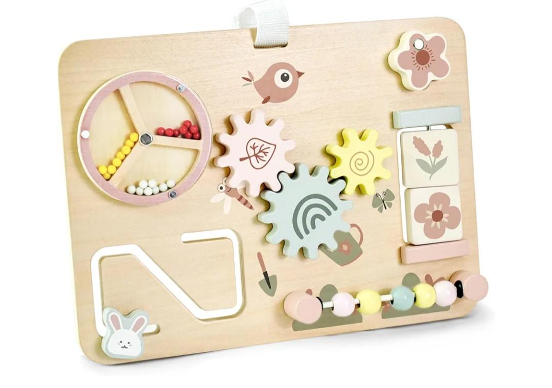 Wooden Montessori Busy Board for 1 Year Old, Sensory Activity Board for Toddlers 2-4, Montessori Baby Fine Motor Skills Toy, Educational Travel Gift for Kids