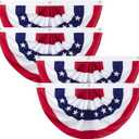 American Bunting Flags for 4th of July - 2x4 Ft USA Patriotic Pleated Half Fan Banner Flag for Outdoor Porch Decorations 4 pack