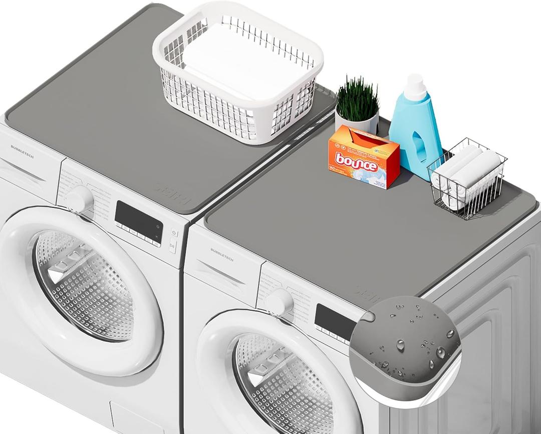 2 PACKS SEIRI Washer and Dryer Topper, 26" x 26" Silicone Dryer Top Protector Mats for Flat Top Surface Cover and Front Load Washing Machine Non-Slip Waterproof Laundry Topper Mat Large (Light Gray)