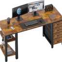Lufeiya 55 inch Computer Desk with 4 Fabric Drawers & Storage Shelves, Writing Work Study Desk for Home Office Bedroom, Modern Simple Student PC Desks Table, Rustic Brown, 55.1"