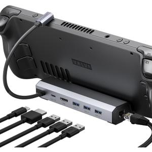 JSAUX Docking Station for Steam Deck/ROG Ally/Legion Go/MSI Claw, 6-in-1 Steam Deck Dock with HDMI 4K@60Hz, Gigabit Ethernet, 3 USB A 3.0 and 100W Charge, Compatible with Steam Deck OLED-HB0603