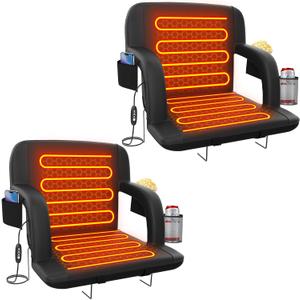 Suteck Dual-Side Heated Stadium Seat with Back Support, Wide Cushion, Foldable Bleacher Chair W/USB 3-Level Heating, 5 Storage Pockets  Portable Stadium Chair for Outdoor Bleachers Camping Games (2pcs 23in Black)