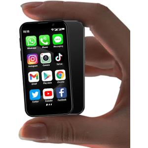 BLKE Max Mini Phone Unlocked World's Smallest 3.0" HD Touch Screen Mini Smartphone Android Compact Mobile Phone for Kids &Students Cell Phone wih Quad-Core Dual SIM Face lD2GB+16GB Black