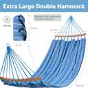 SUNCREAT Hammocks Double Hammock with Curved Spreader Bar, Outdoor Portable Hammock with Carrying Bag & Tree Straps for Bedroom, Patio, Backyard, Balcony, Max 450lbs Capacity, Blue