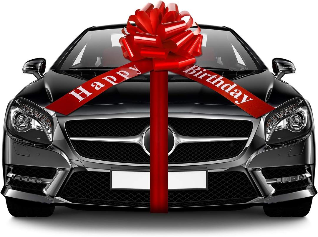 Big Happy Birthday Car Bow Large Decorative Gift Wrapping Giant Pull Ribbon Bow for Birthday Christmas Party Decoration(20 Inches,Red)