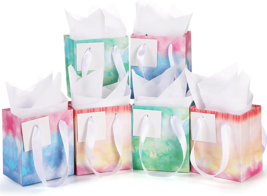 Tenare 12 Pcs Small Gift Bags Mini Paper Bags Bulk Tiny with Handle Tissue for Jewelry Happy 4th of July Birthday Wedding Baby Shower Thank You Party Favor Supply(4*2.8*4.5inch/10*7*11cm,Watercolor) (Multicolor)