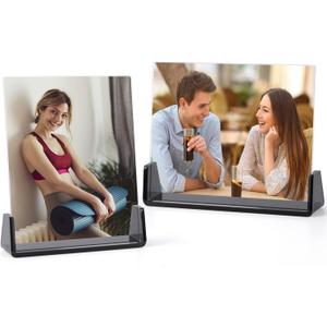 8x10 Acrylic Picture Frames 2 Pack, Frameless Photo Frame with Translucent Black Acrylic Base Stand for Tabletop or Desktop Horizontal and Vertical Display