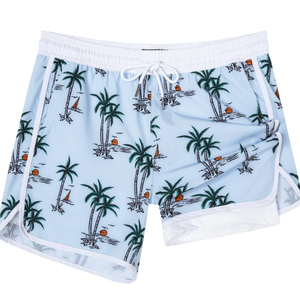 SURF CUZ Mens Swim Trunks with Compression Liner 5" Swimming Trunks 5 Inch Retro Swim Shorts with Zipper Pockets Large