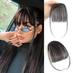100% Human Hair Clip On Bangs - Wispy Brown & Black, Real Human Hair for Natural Hair