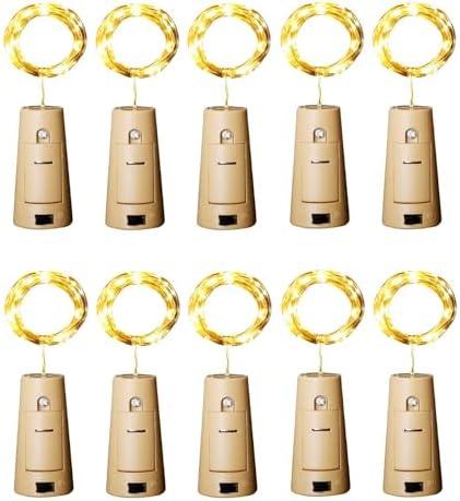 Aluan Wine Bottle Lights with Cork, 12 LED 10 Pack Fairy / String Lights Waterproof Battery Operated for Jar Party Wedding Christmas Festival Bar Decoration, Warm White