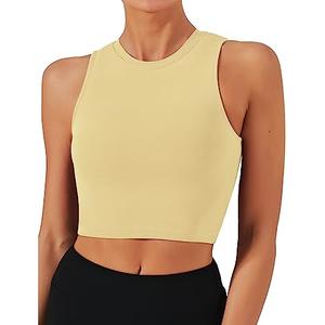 Natural Feelings Nudi Sports Bras for Women Removable Padded Yoga Tank Tops Sleeveless Fitness Workout Crop Tops Cream Yellow XS