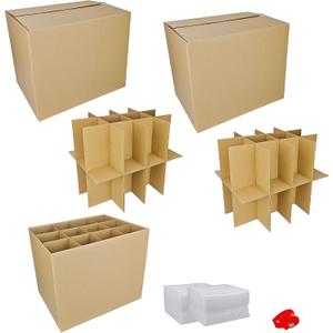 2 Sets Moving Boxes with Divider Kits,16 x 12 x 13 Inch Glassware Dish Packing Box Kitchen Moving Box Corrugate Dividers with 48 Pcs Foam Pouches,1 Pcs tape rolls with dispenser(Two Layer)