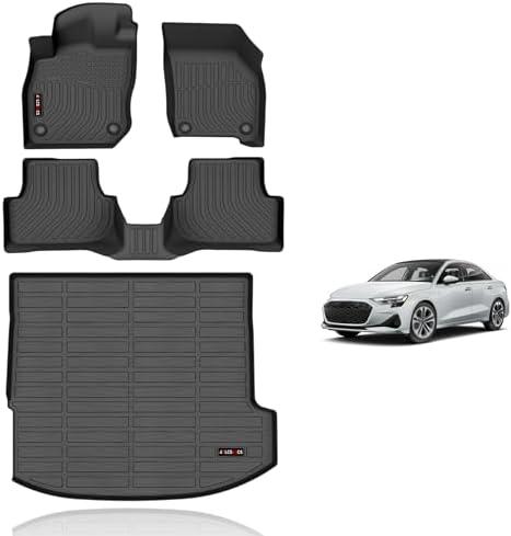KELCSEECS All Weather Floor Mats & Cargo Liner Custom for Audi A3 2022 2023 2024 Car Mats Automotive Cargo Mat TPE Floor Liners Audi A3 Trunk Mat Accessories Trunk Liner Black