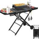 Foldable Grill Cart for Ninja Woodfire Grills,Large Grill Stand with Wheels, Compatible with Blackstone, Ooni, Weber and Griddle up to 50.9" x 21", with Paper Towel Holder & J-Hooks Safety Locks