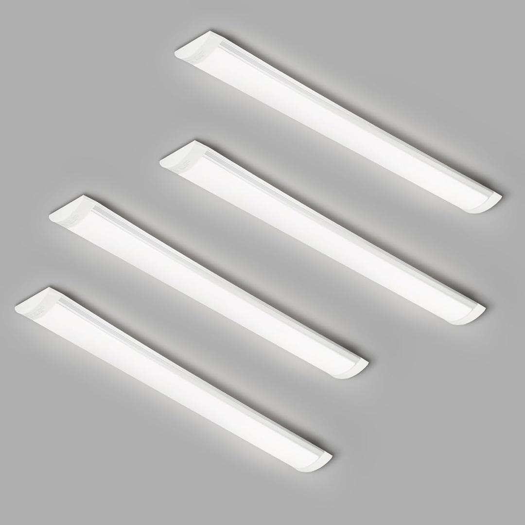 4 Pack 2FT Ultra-Thin Surface Mounted LED Batten Light, 20W Day Light 4000K, IP20, Garage, Shop, Hallway, Office, Market