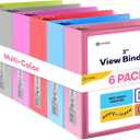 3 Slant D-Ring Binder 3 Inch, 3 in Clear View Cover with 2 Inside Pockets Binder, Heavy Duty Colored School Supplies Binders in Red, Green, Grey, Purple, Blue, Pink, Multicolor (6 PC)  by Enday