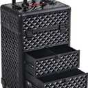 Yaheetech Rolling Makeup Train Case with Drawers Professional Nail Tech Travel Case Cosmetics Storage Organizer Beauty/Nail Art/Hair Styling Travelling Cart Trunk Black
