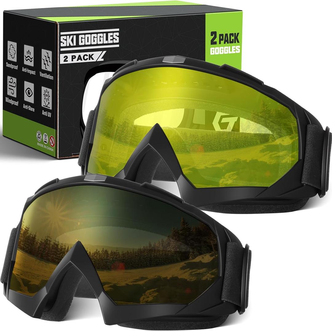 OXG Ski Goggles for Men Women, UV Protection Snowboard Snowsports Goggles for Kids Youth (Tawny (Vlt 25.1%) + Yellow (Vlt 88.2%))
