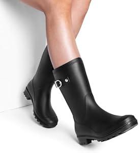 Women's Rain Mid calf Boots Waterproof Anti-Slip Rubber Comfortable Ladies Boots Outdoor Pull-on Garden Fishing Work Shoes 8.5